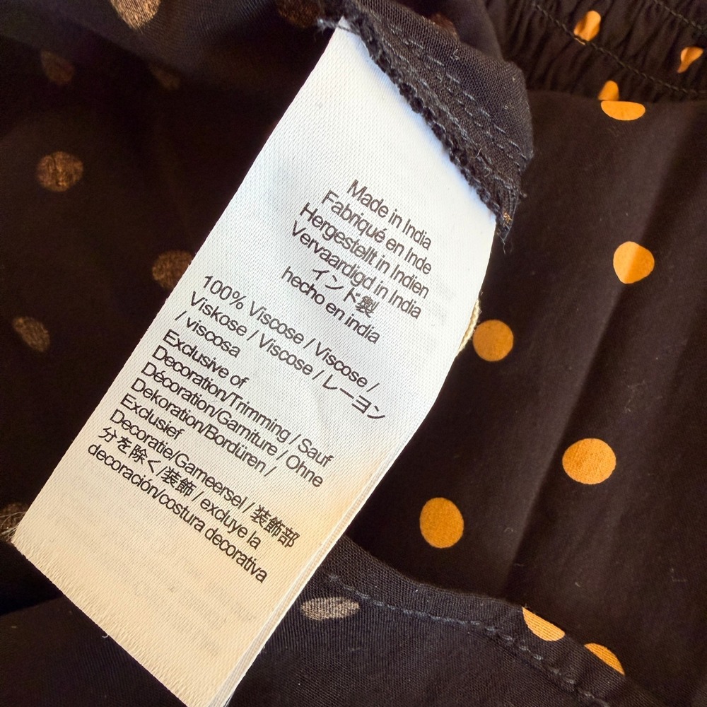 Madewell‎ Smocked Ruffle Shoulder Mini Dress Black Gold Polka Dot Viscose Small - Picture 5 of 11